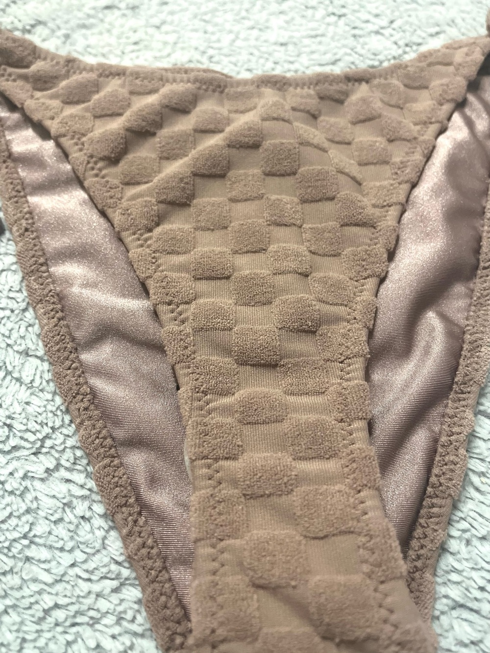TRIANGL Vinca Mauve Checkered Terry Cloth Triangle String Bikini Bottom Size L - Picture 5 of 9